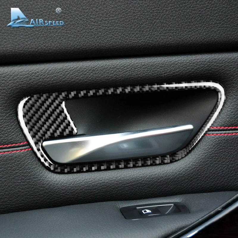 AIRSPEED 2PCS Carbon Fiber Car Interior Door Handle Cover Trim Door Bowl Stickers for BMW M4 F82 Accessories Car-styling