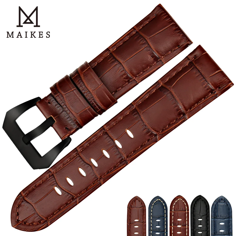 MAIKES Good quality watchbands 22 24 26mm watch accessories watch bracelet genuine leather strap watch bands blue for Panerai