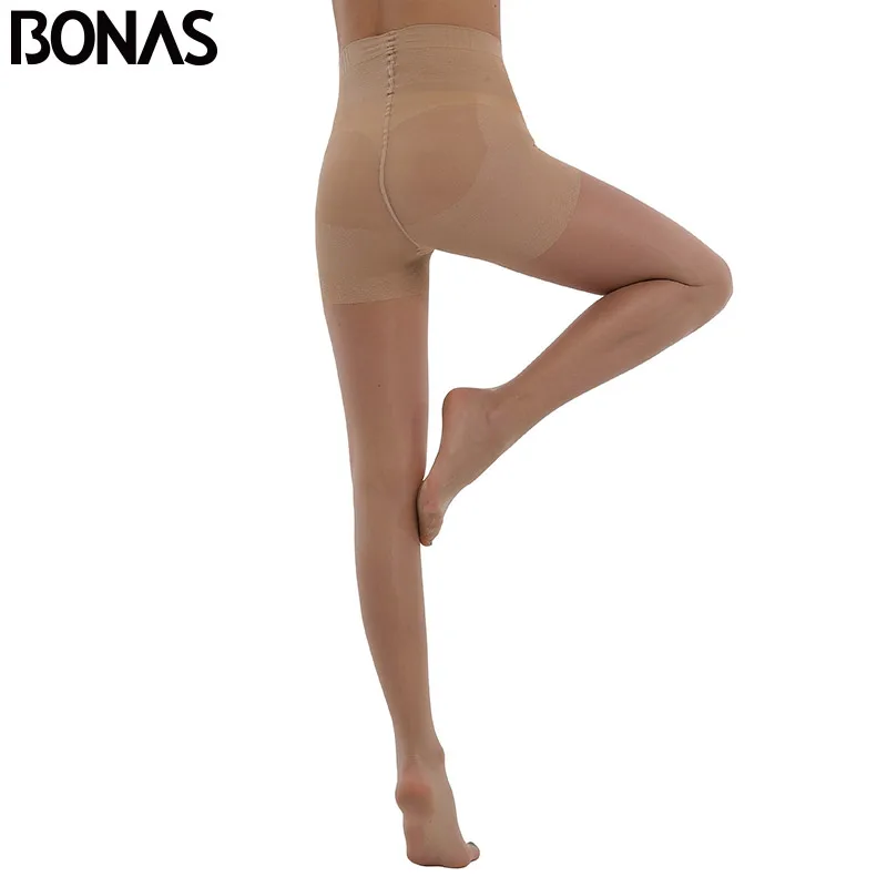 BONAS 20D Summer Sun Protection Tights Women Sexy High waist Nylon Breathable Pantyhose Girl Stretchy Resistant Slim Stockings