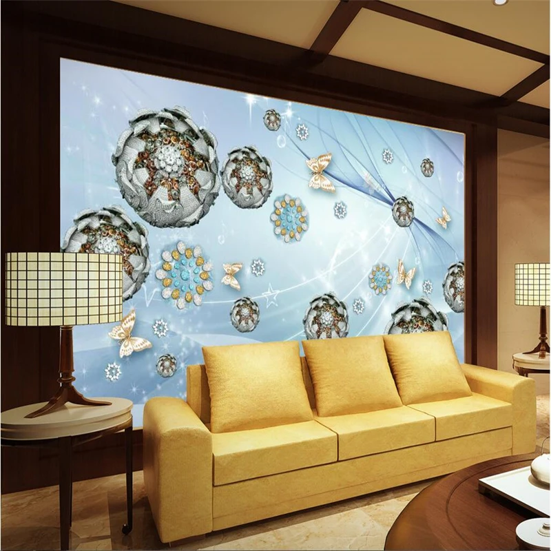 beibehang Custom Photo Wallpaper Sticker Blue Dream Jewelry Flower Ball TV Background Wall papel de parede 3d para sala atacado