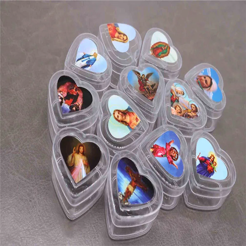 12PCS classic Catholic plastic box heart-shaped box rosary necklace box. Rose necklace box. The picture is random.