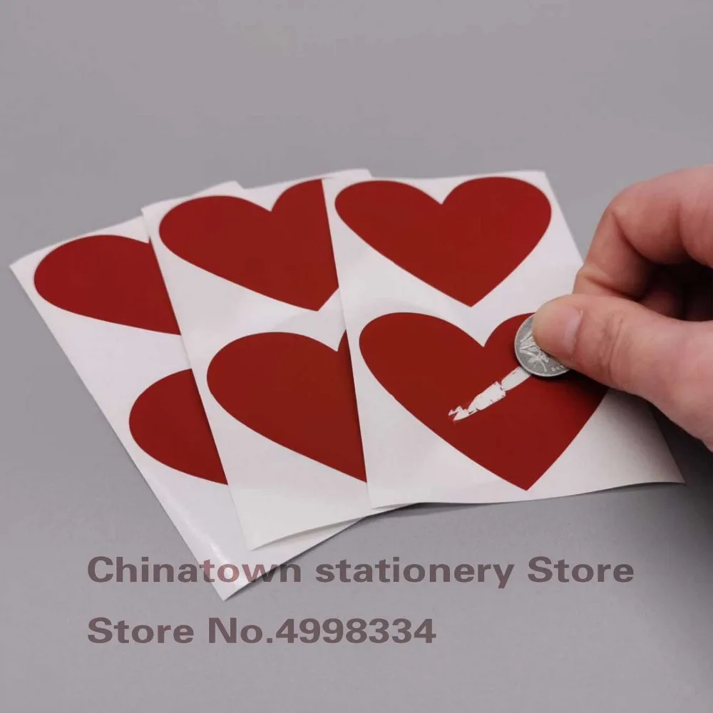 50pcs Scratch Off Stickers 60x70mm Love Heart Shape   Red Color Blank For Secret Code Cover Home Game Wedding Message