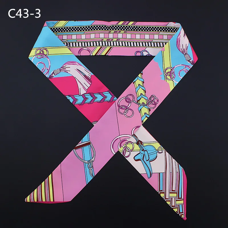 New Fashion Scarf Chain Saddle Print Tie Women Silk Scarf Fashion Head Scarf Brand Handle Bag Ribbons Small Long Scarves