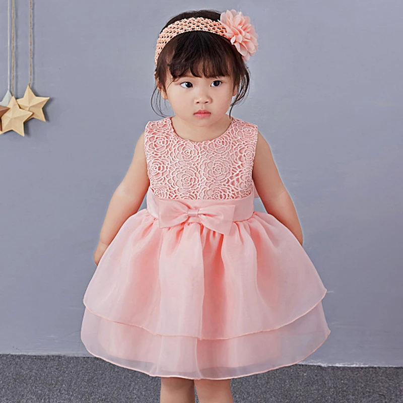 

Newborn Baby Girl Dresses with Cap Super Back Bow Diamand Belt Baby Christening Gowns 1 Year Birthday Dress Vestido Infantil