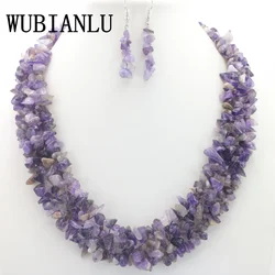 WUBIANLU Garnet Purple Crystal Fluorite Coral Crystal Necklace Earrings Hot Sale Suitable Women Banquet Jewelry Fashion Style