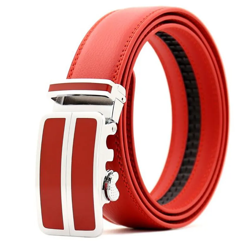 Men Automatic Buckle Belt Male Girdle Waistband Men Fashion Men Leather Belt lendth:110-125cm,width:3.5cm red\\white\\black\\blue