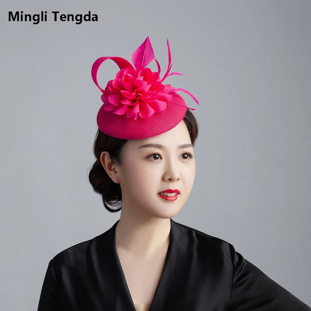 

Mingli Tengda Cambric Feather Party Horse Racing Meeting Headwear Wedding Headban Elegant Bride Hat Feather Bridal Jewelry Navy