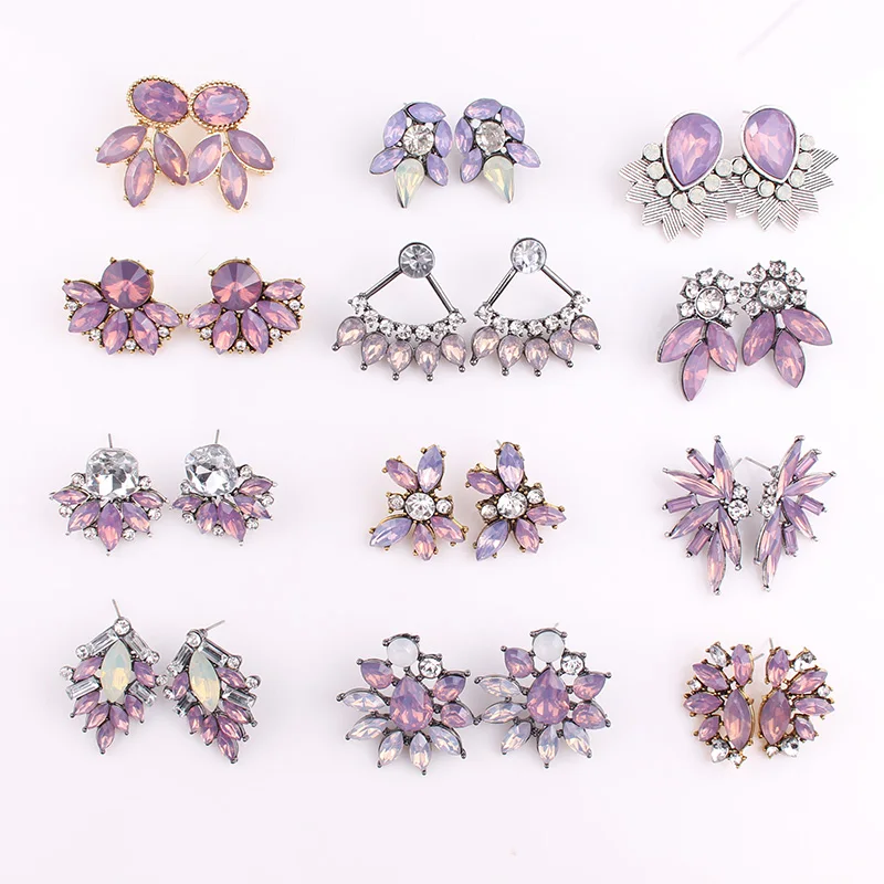 LUBOV Noble Purple Crystal Stone Pendant Dangle Earrings Trendy Flower Geometric Drop Earrings Trendy Women Party Jewelry 2019