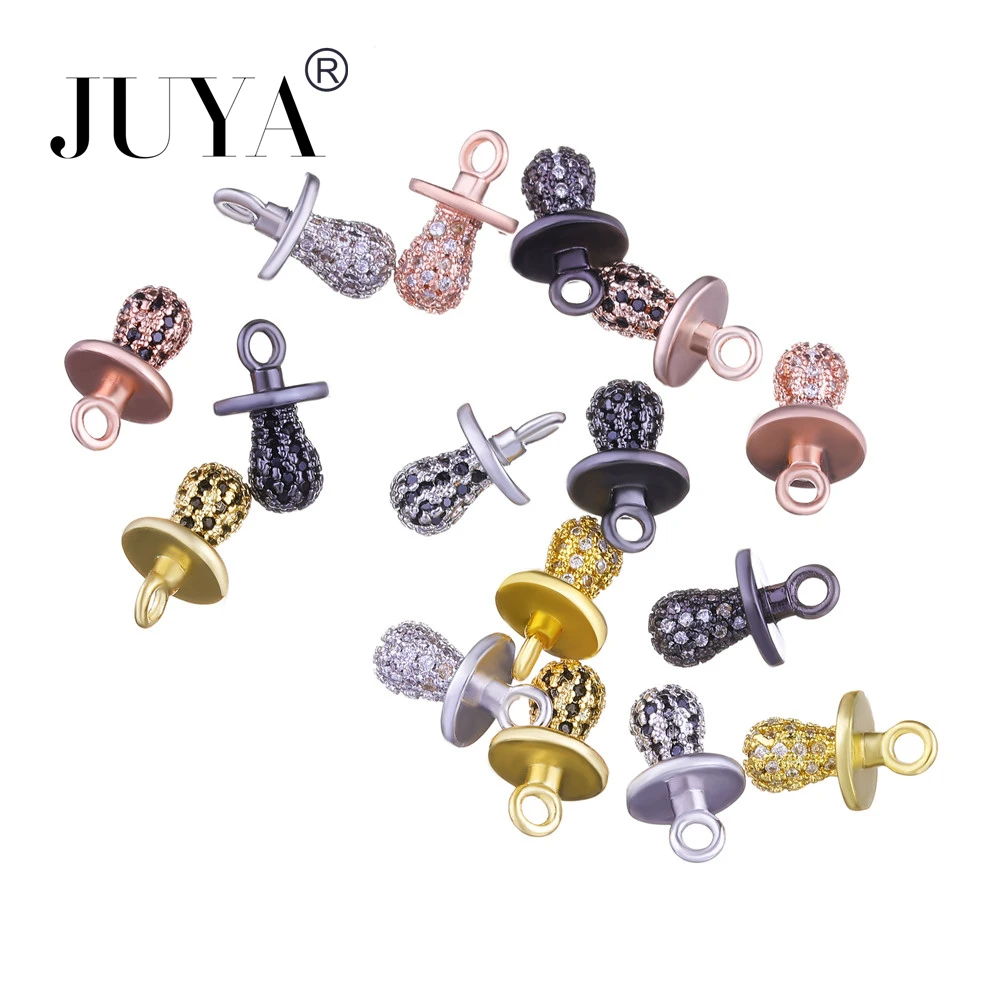 

Supplies For Jewelry 2 pcs / lot Cute Baby Nipple Pacifier Charms Connector Pendant DIY Making Jewelry Micro Pave AAA CZ Crystal