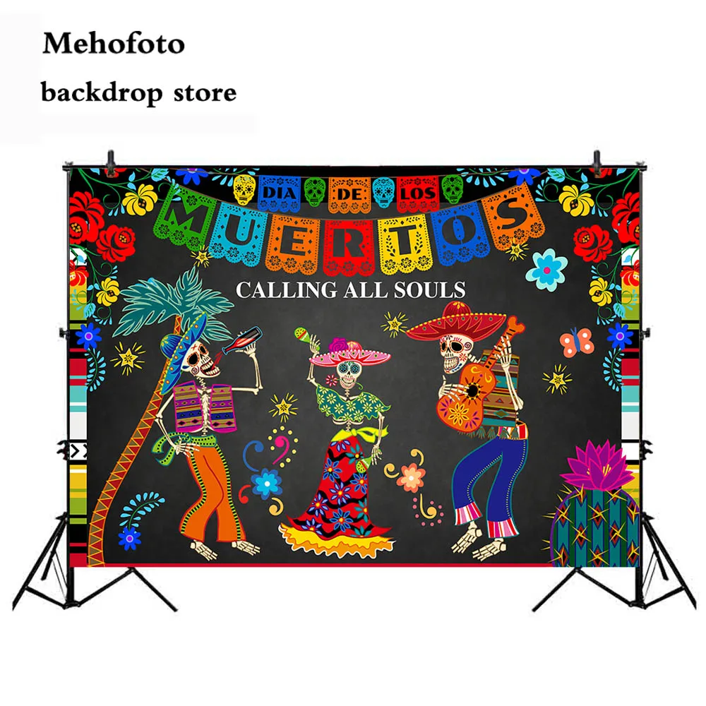 

Day of The Dead Backdrop Mexican Fiesta Sugar Skull Photography Background Vinyl Dia DE Los Muertos Dress-up Party