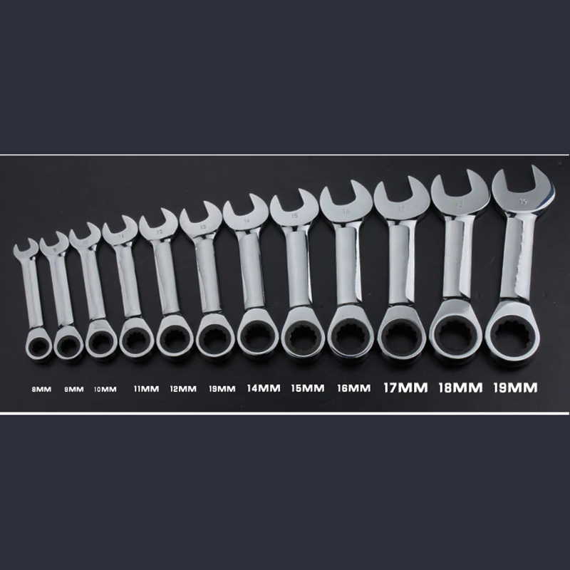 Combinação reversível Ratchet Socket Spanner e Nut Repair Tools Set, Single Wrench, 8mm-19mm, Novo