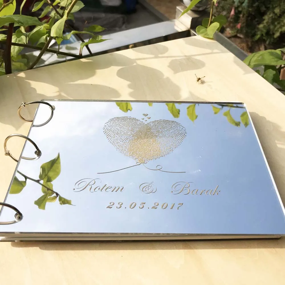 Personalised fingerprint Wedding Guest Book Gift for Couples Rustic Guest Book Bridal Shower Gift Vintage Wedding Mirror Book