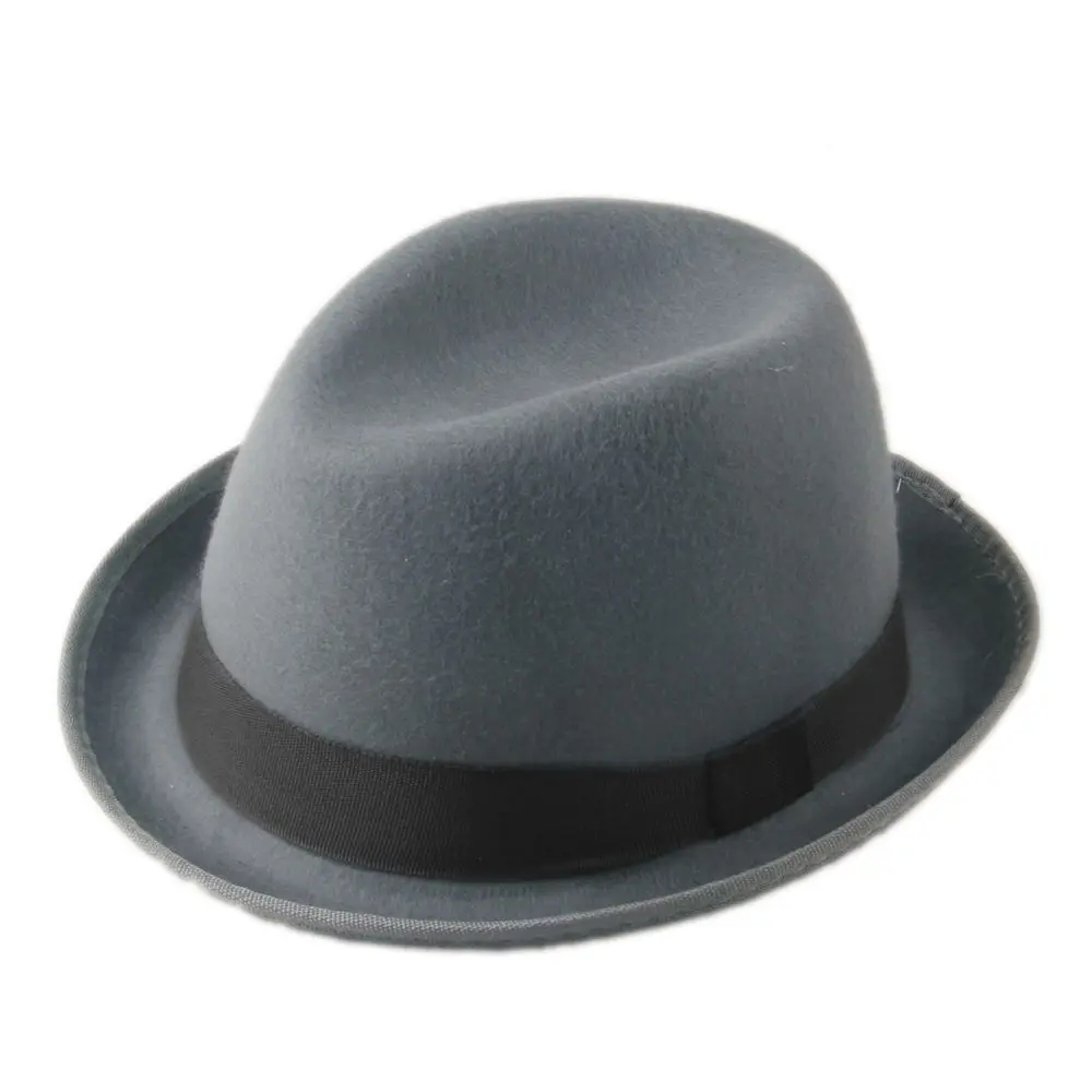 LUCKYLIANJI Retro Hard Felt Women Men Fold Brim Billycock Sag Top Bowler Derby Jazz Fedora Hat (One Size:57cm)