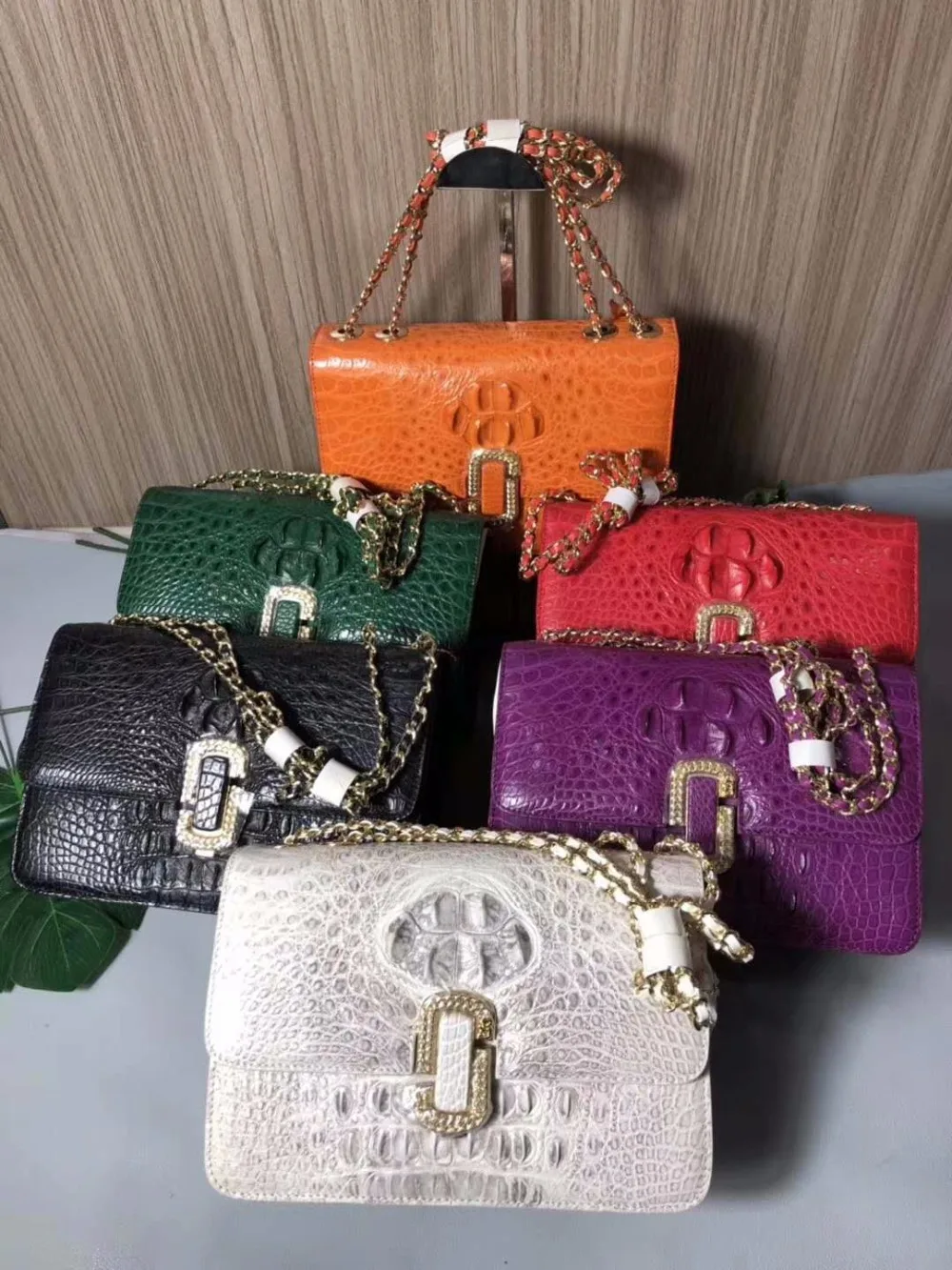 2018 newest design100% real genuine crocodile skin women cross body shouder bag white color crocodile skin orange green purple