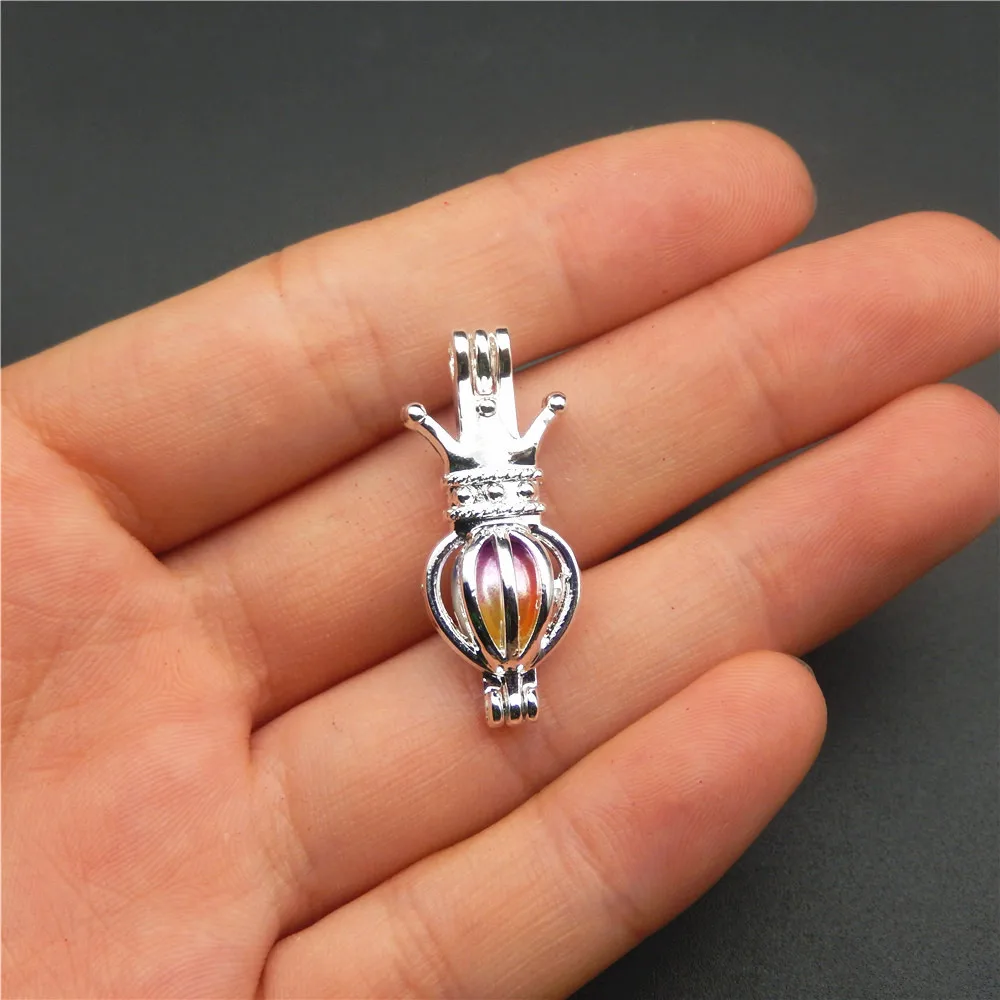 

10pcs silver crown pearl necklace pendant, aroma oil diffuser adds your own pearl, stone makes it more attractive.