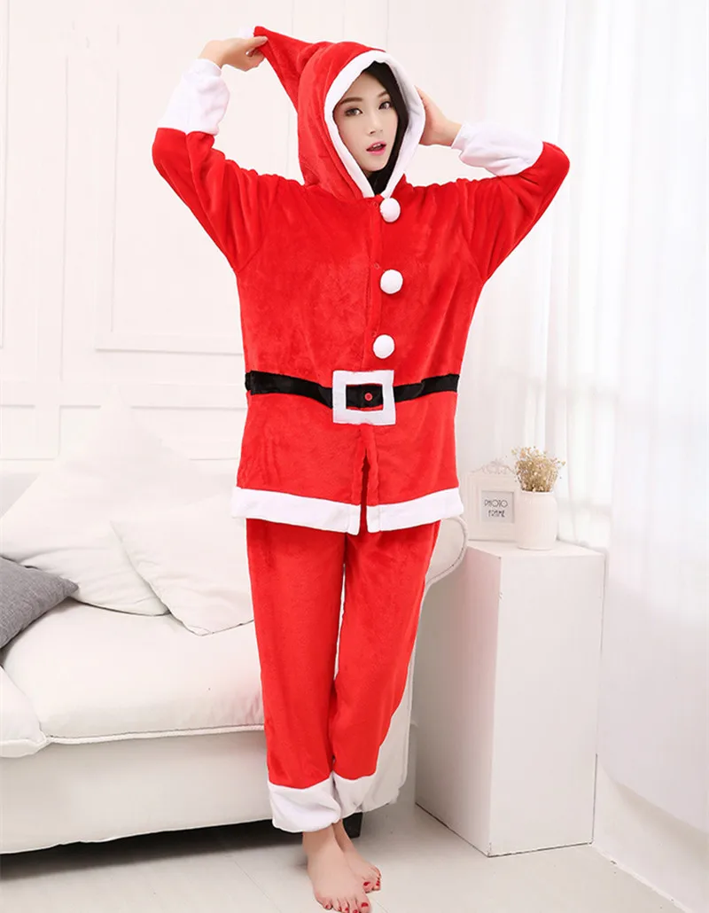 Polar Fleece Kigurumi Christmas Santa Claus Adult Cosplay Costume Unisex Onesies Pajamas Jumpsuit for Halloween Christmas Party