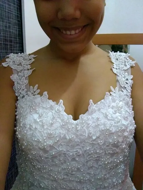 Vestido De Novia de tul con perlas, Vestido De Novia con imágenes reales, Vestido de Novia, boda, dama De honor, 2018