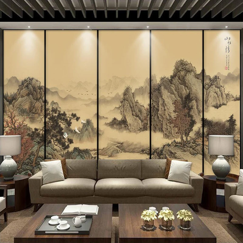 Decorative wallpaper Chinese style artistic conception abstract ink scene of sitting room background wall