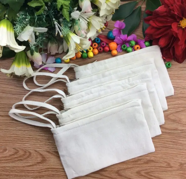 White/Beige blank canvas zipper Pencil cases pen pouches cotton cosmetic Bags makeup bags Mobile phone clutch bag SN1611