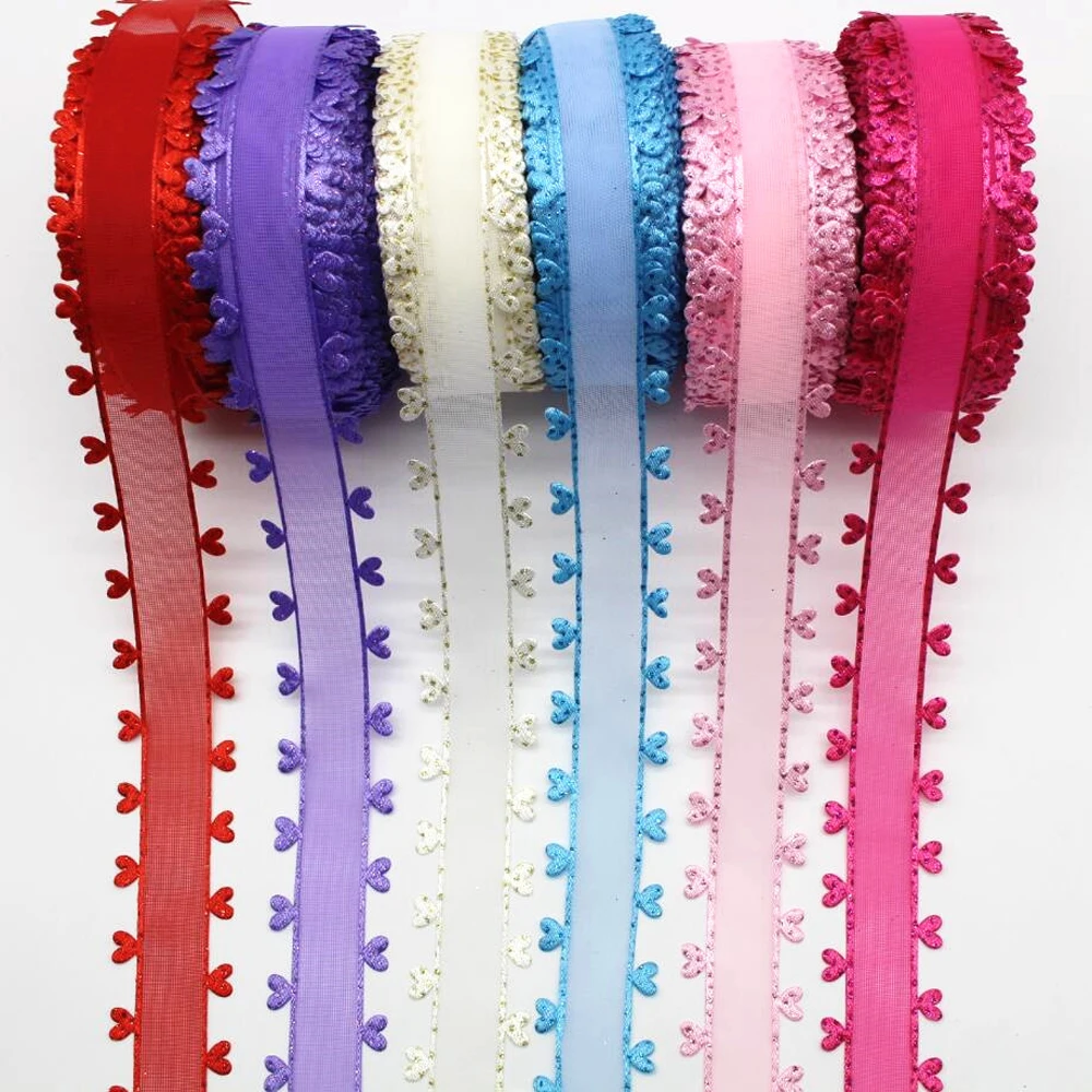 20 Yards 25MM Heart Lace Ribbon DIY Handmade Materials Headwear Bows Colorful Fashion Wholesale Handmade Crafts Accessories