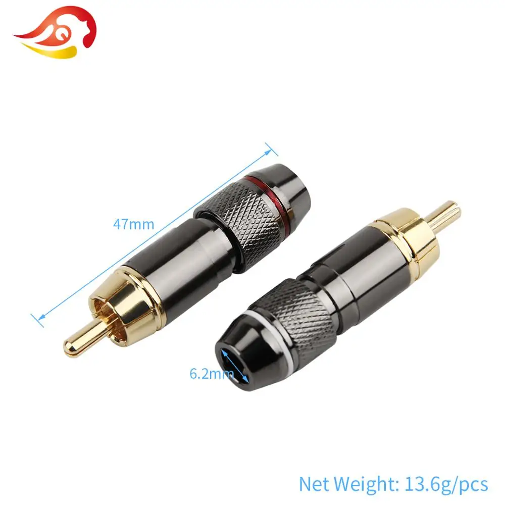 QYFANG Speaker RCA Plug 24K Gold Plated Copper Audio Jack Solder Line Wire Connector Male Amplifier Black Metal Shell Adapter