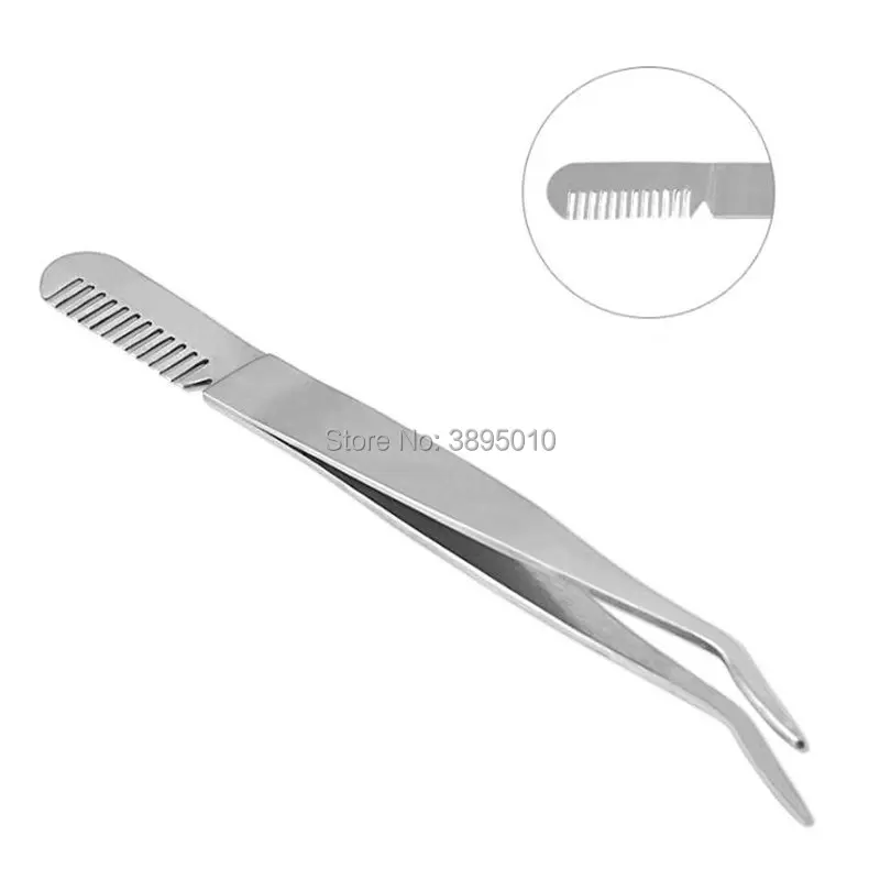 Pince à épiler avec brosse à sourcils, en acier inoxydable, pour Extension de cils, F1120