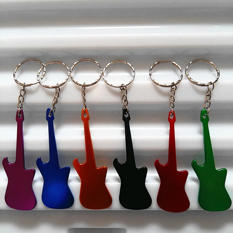 300pcs Fast shipping Guitar Shaped Bottle Opener Keychain Metal Key Ring Bottle Opener Can Custom Logo WB70