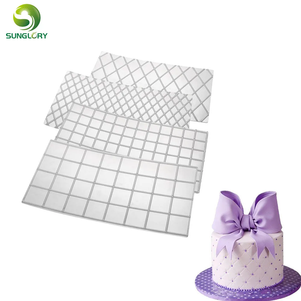 4PCS Grid Imprint Mat Set Texture Sheet Texture Mat Buttercream Fondant Cake Border Decoration Imprint Baking Mat DIY Cake Mold