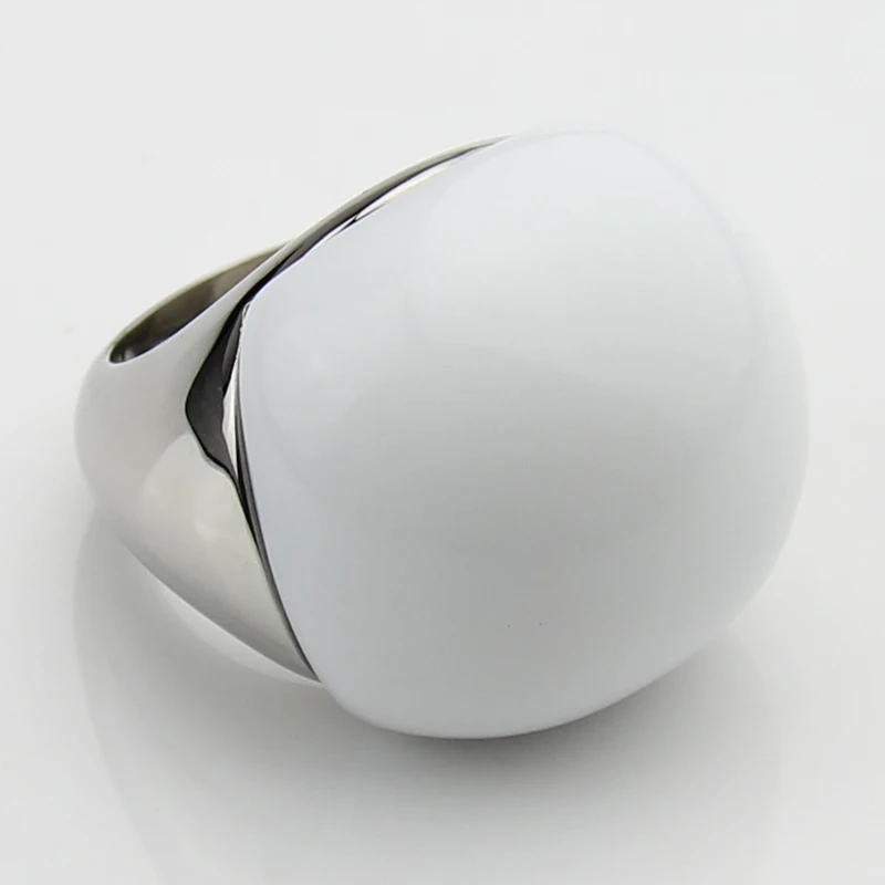 LYCOON Fashion woman opal jewelry Ring High quality 316L Stainless steel with big white ball shape stone rings for lady or girls