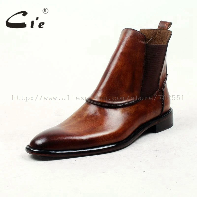 cie round plain toe100%genuine calf leather boot patina brown handmade outsole leather men boot casual men's ankle boot  A94