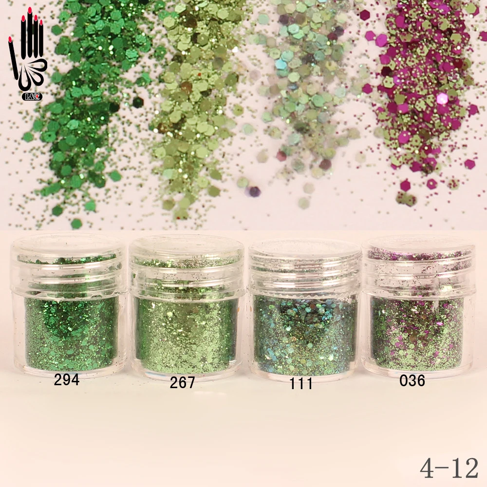 1 Jar/Box 10ml 3D Nail Grass Green Color Mix Nail Glitter Powder Sequins Powder For Nail Art Decoration Optional 300 Colors 4-12