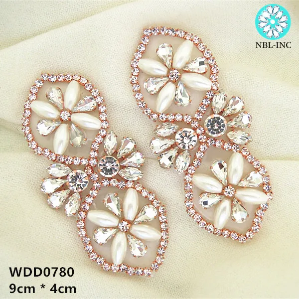 

(30PCS) Wholesale hand beaded bridal clear crystal rhinestone pearl applique for wedding dresses WDD0780