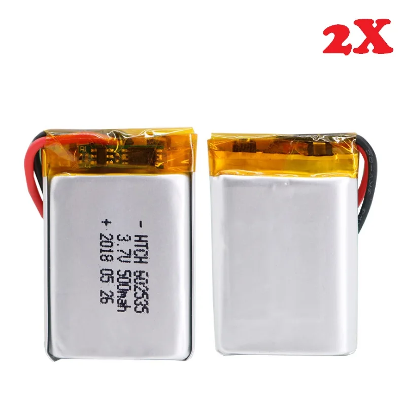 

2Pcs Battery 602535 for Phone Dvr GPS Mp3 Mp4 Mp5 Bluetooth Speaker E-Book 3.7V 500mAh Li-Po Polymer Rechargeable Accumulator