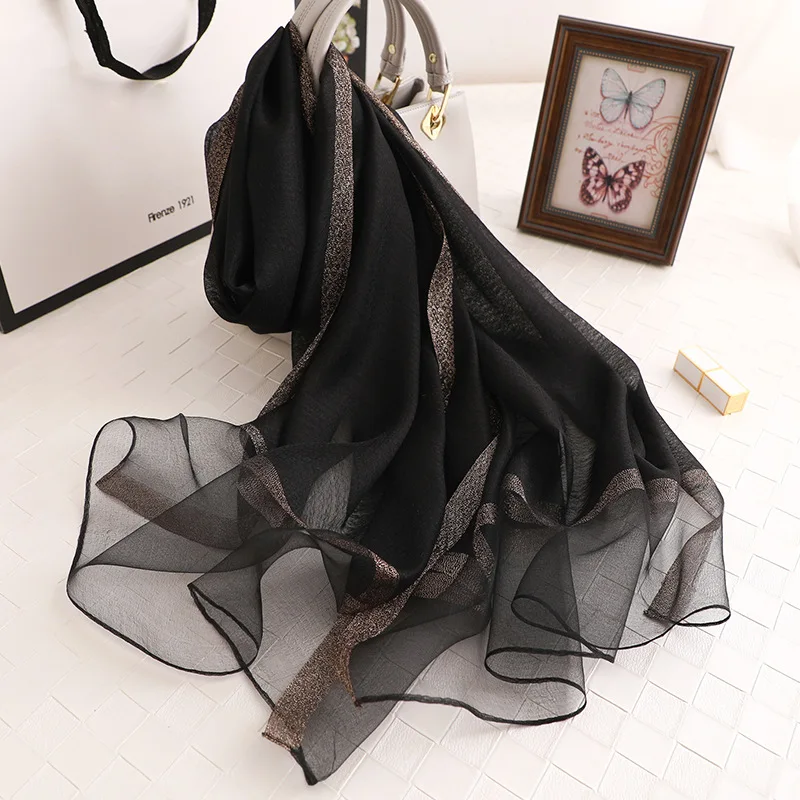 Designer 2024 Solid Silk Scarf Women Scarves Shawls And Wraps Pashmina Muslim Chiffon Hijab Foulard Femme Beach Stoles Bandana
