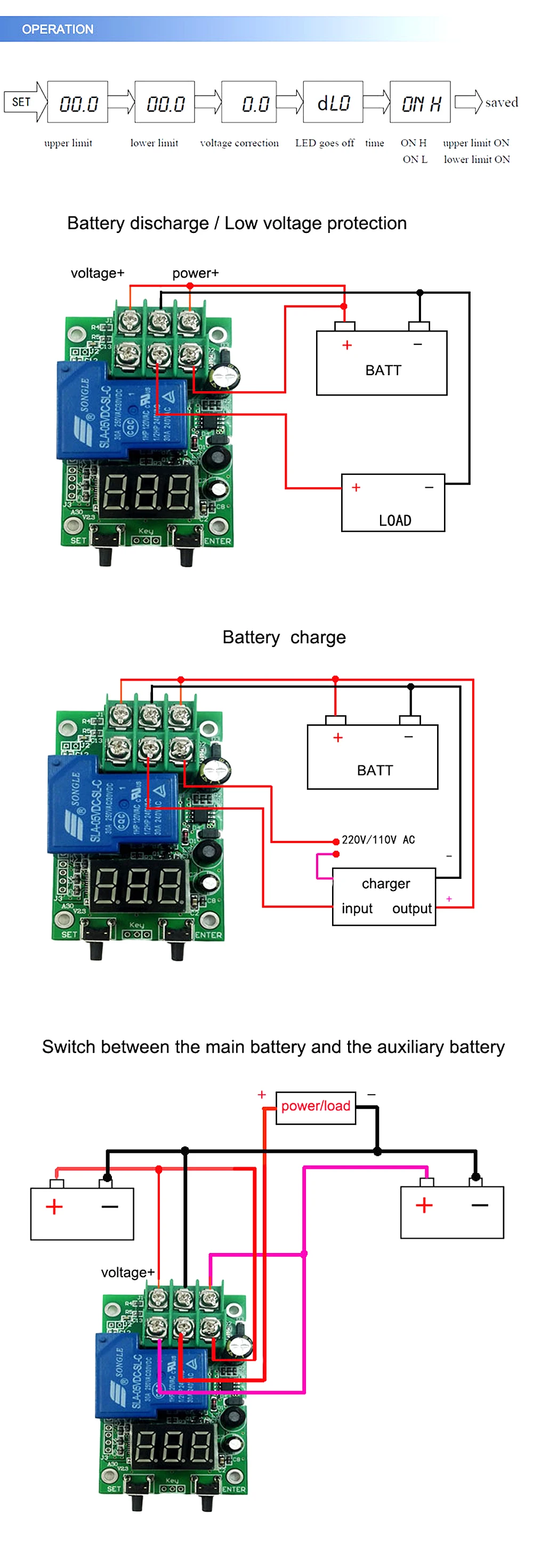 DC 6~80V Voltage Detection Relay Switch Controller Charging Discharge Monitor with Case Digital display DC voltage detection