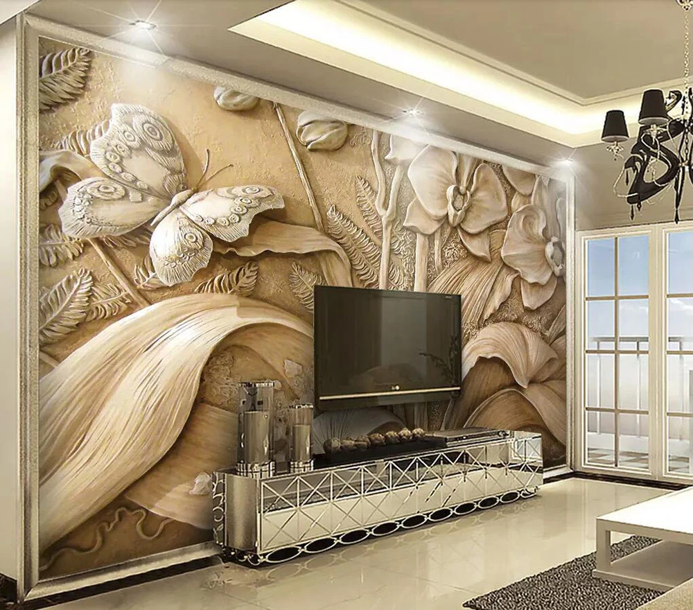 

Decorative wallpaper 3D relief orchid butterfly background wall