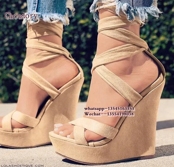 

Wedges High Heels Thick Platform Summer Open toe Gladiator Shoes Women Rome Style Lace Up Party Sandals Woman