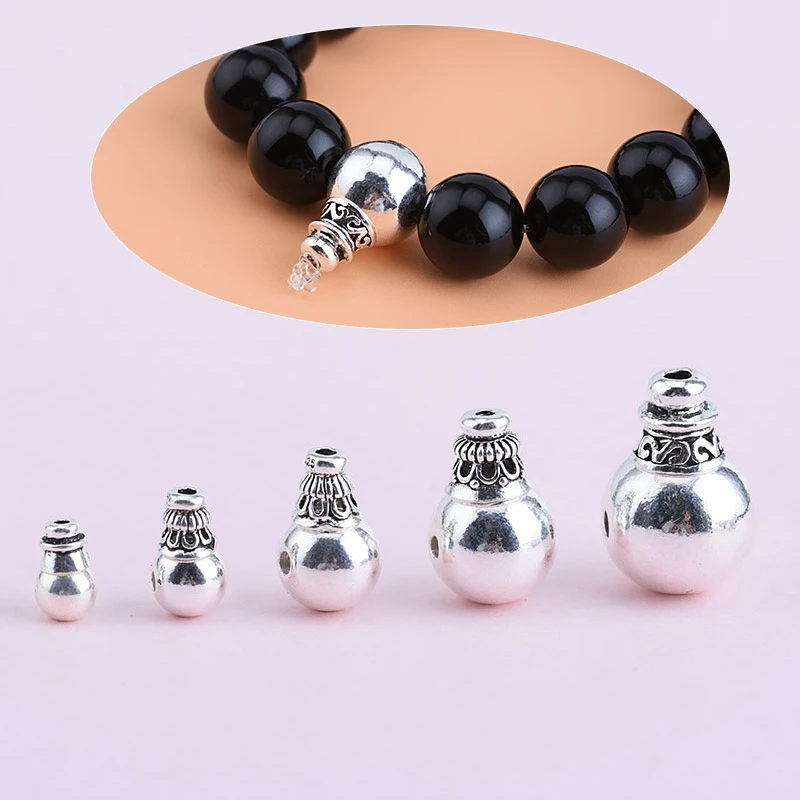 100% 925 Silver Tibetan Mala\'s Guru Bead Sterling Silver Buddhist Prayer Beads Guru Bead Three Holes Bead with Tower