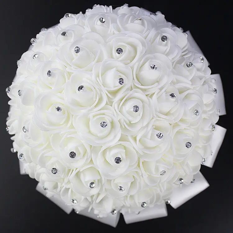 Bouquet de mariage blanc bon marché, broche de demoiselle d'honneur, Bouquet de roses artificielles, fleurs de mariage