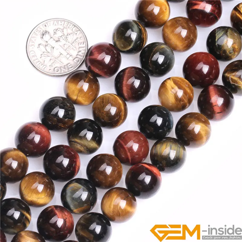 Natural Stone Round Multicolor Tiger Eye beads for Jewelry Making strand 15\