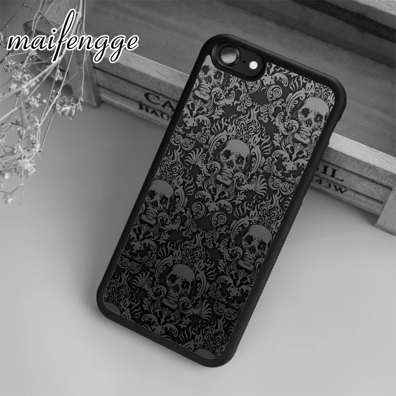 maifengge Gothic Skull Alternative Scroll Pattern Case For iPhone 15 14 6 7 8 plus 11 12 13 Pro X XR XS Max