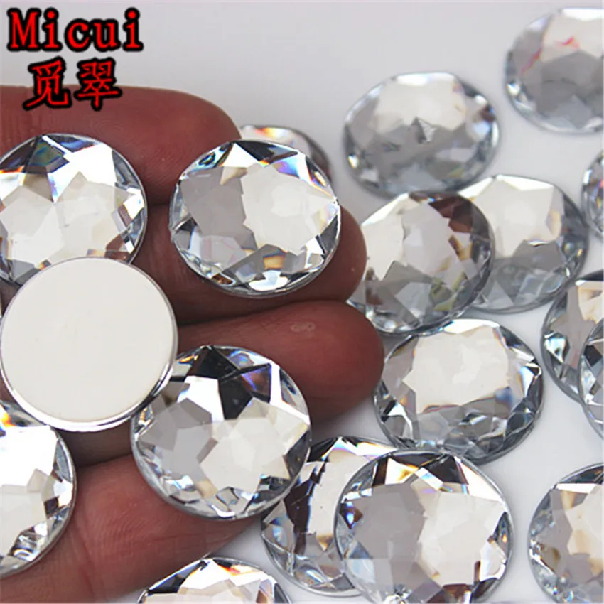 Micui 20pcs 20mm Colorful Round Chamfer Acrylic Rhinestones Flatback Non Sewn Strass Crystal Stone For Dress Craft MC751