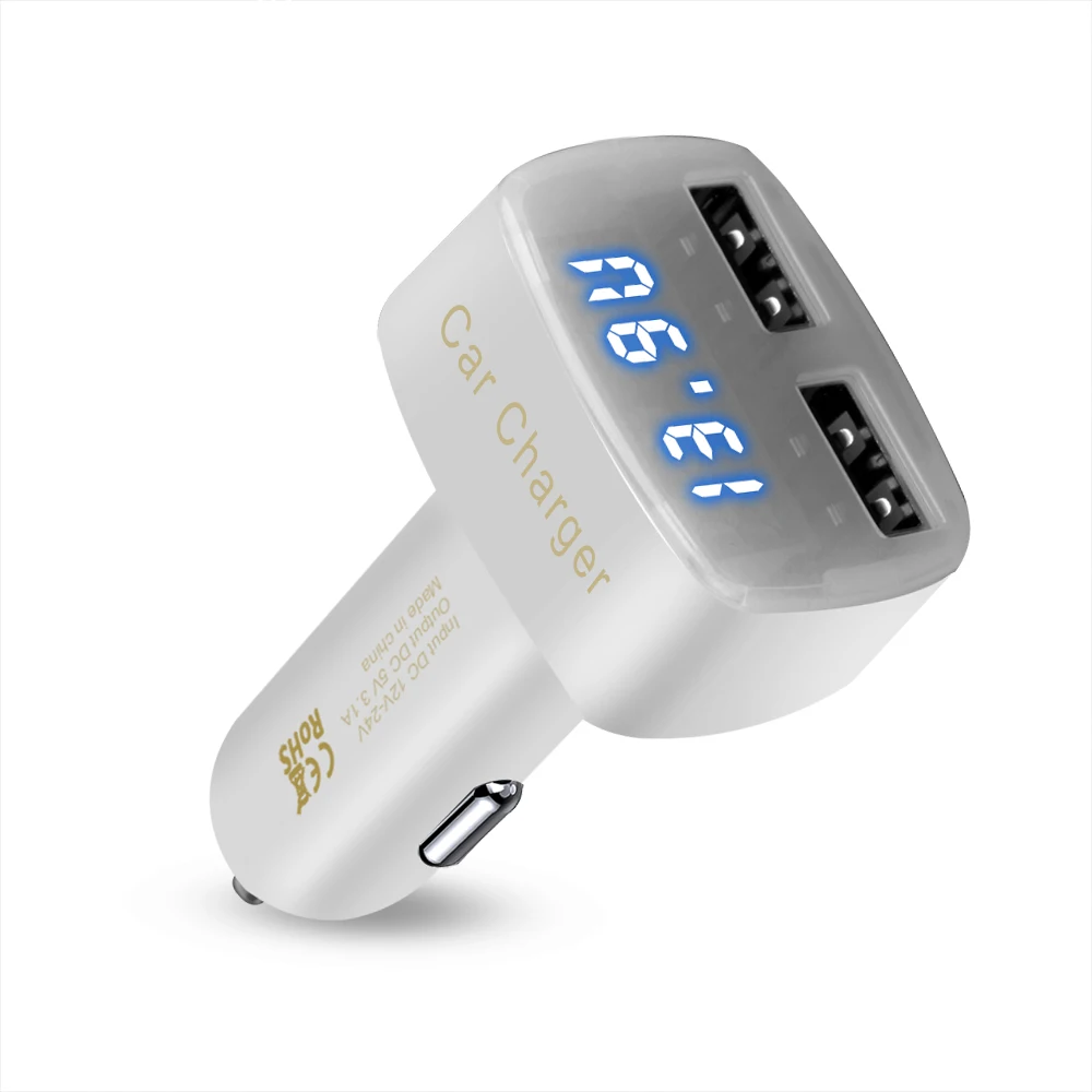 kebidu Universal Dual USB 2 Port Charger 4 in 1 Car DC 5V 3.1A Digital Red /Blue LED Display Temperature/Current/Voltage