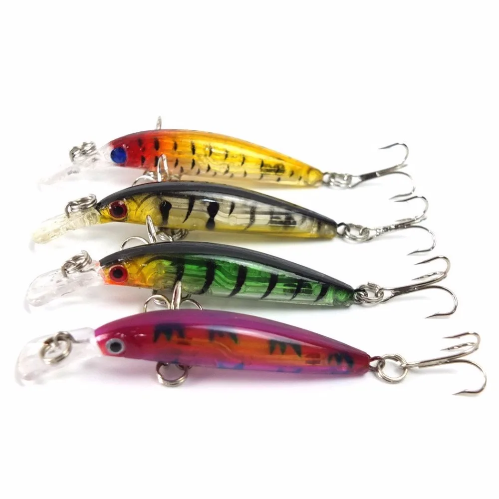 

HiUmi 4Pcs 7cm 3.9g Colorful Artificial Fishing Lures Hard Minnow Swim Bait Sinking LuresTreble Hooks Tackle