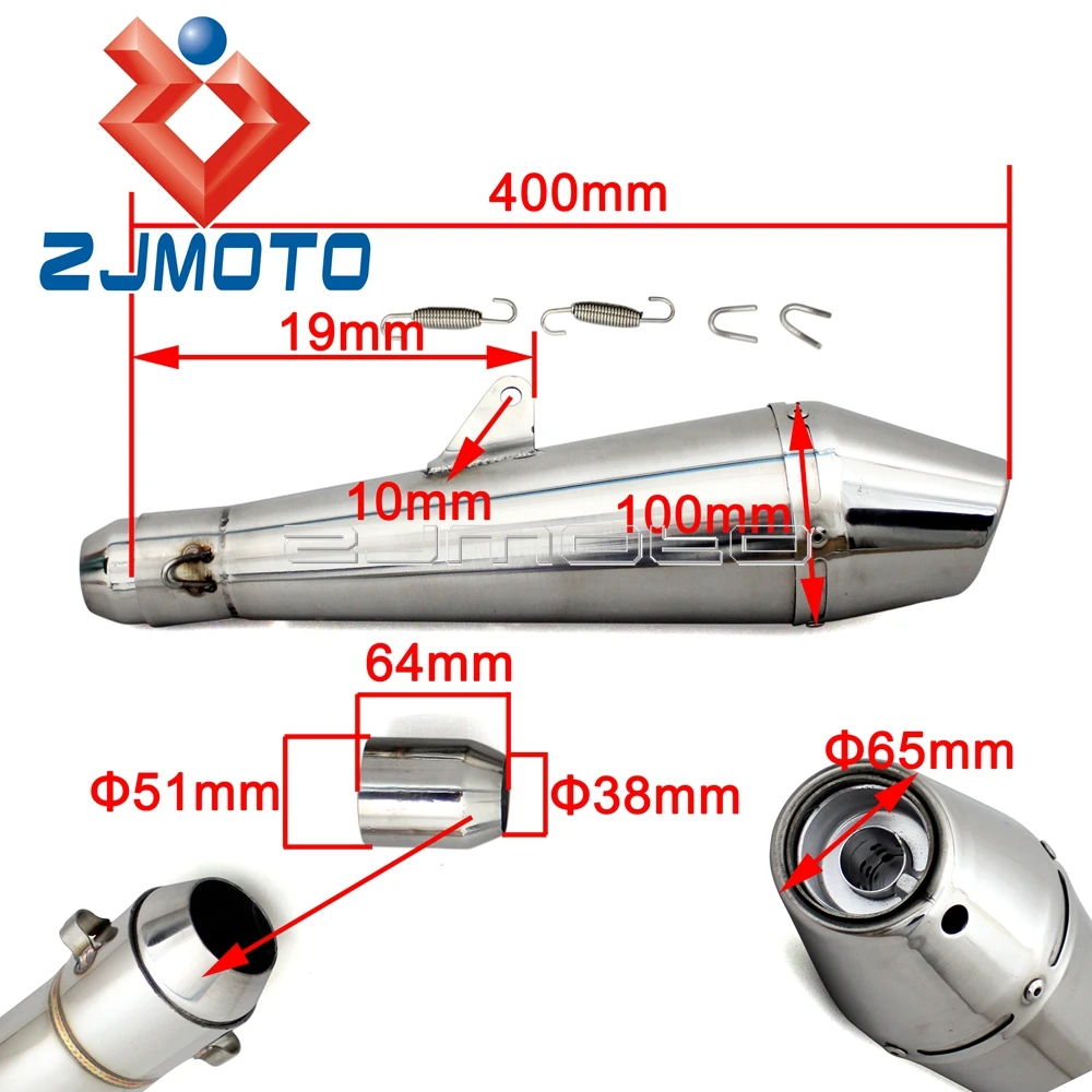 Universal 38-51mm Motorcycle GP Exhaust Muffler Pipe w/ Removable DB Killer Dirt Bike Street Bike Scooter Exhaust Silencer