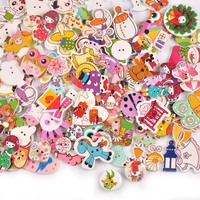 25Pcs 15-35mm Mixed Cartoon Painting Wooden Buttons For Crafts Scrapbooking Sewing Clothing Button DIY Apparel Accessories M1892