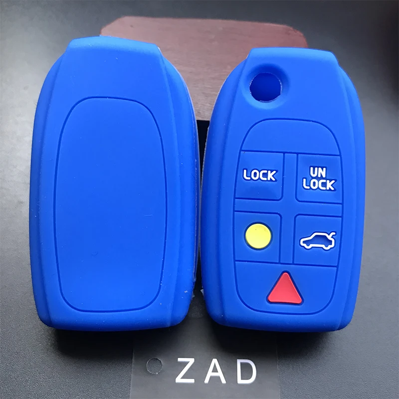 ZAD Silicone Rubber car Key Case Cover holder protect set for Volvo S80 S60 V70 XC70 XC90 D05 Folding Flip 5 buttons Remote key