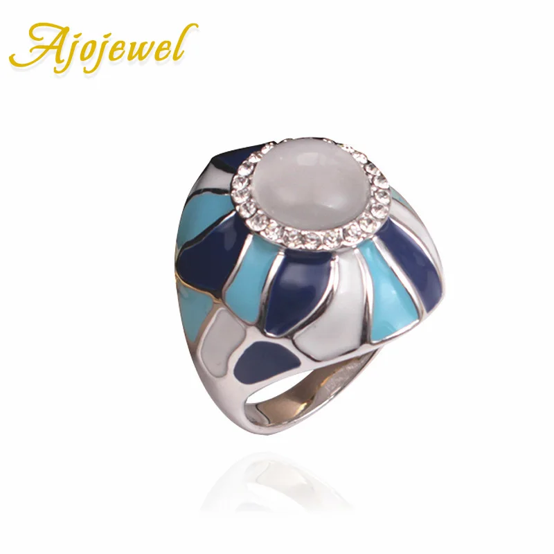 

Ajojewel Large Opal Womens Rings Jewelry Blue Enamel Cocktail Ring With Big Stone Bague Bijoux