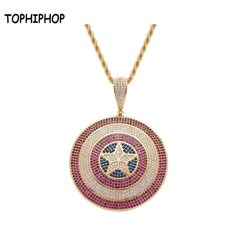 

TOPHIPHOP Bling Ice Out Personality Pattern Pendant Luxury AAA Cubic Zircon Gold Men's and Women's Necklace Hip-Hop Rock Jewelry