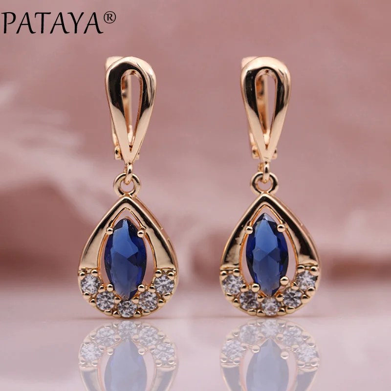 PATAYA Exclusive Design 585 Rose Gold Color Drop Earrings Horse Eye Rhombus Natural Zircon Earrings Women Wedding India Jewelry